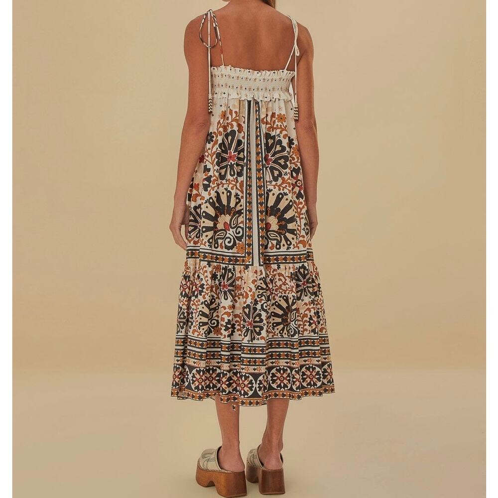 Farm Rio | Flower Fan Tapestry Off-White Midi Dress - Picture 2 of 5